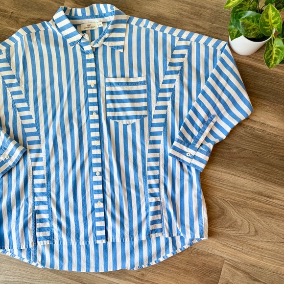 Vineyard Vines Oversized Button Down Shirt Blue White Stripe Long Sleeve Top 10 - Picture 10 of 14